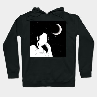 MINIMALIST PORTRAIT FACELESS GIRL MOON AND STARS BLACK AND WHITE Hoodie